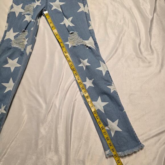 L&B Lucky and Blessed Retro Boho American Stars Pull-on Wide Leg Flare Jeans, SM - Picture 8 of 10